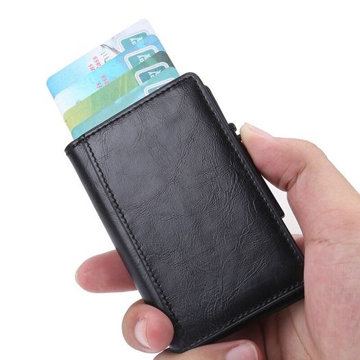 PU Leather Aluminum Holder Pocket ID Card RFID Blocking Mini Magic Wallet Automatic Credit Card Coin Purse