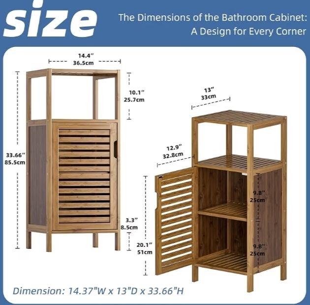 Bathroom Cabinet, Bamboo Floor Cabinet Free Standing, 4 Tier Sofa Side Storage Cupboard for Living Room Kitchen Bedroom, Walnut