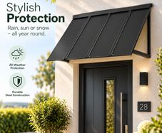 Fixed Metal Door & Window Awning  112.5 X 59cm Black Steel Canopy