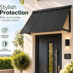 Fixed Metal Door & Window Awning  112.5 X 59cm Black Steel Canopy