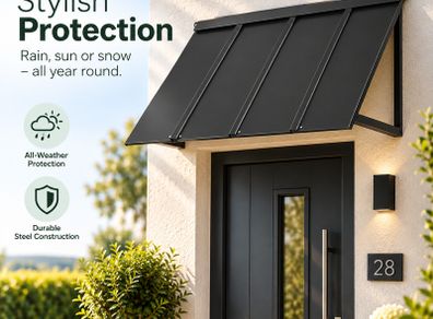 Fixed Metal Door & Window Awning  112.5 X 59cm Black Steel Canopy