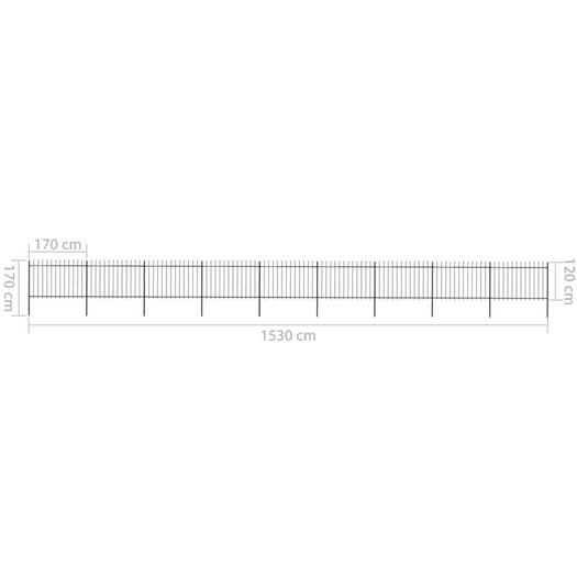 Garden Fence with Spear Top Steel 15.3x1.2 m Black