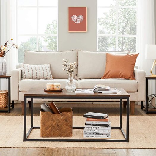 _Coffee table, living room table, coffee table with steel frame, 100 x 55 x 45 cm, simple structure, industrial design, vintage brown-black