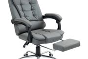 Office chair with footrest, desk chair, adjustable backrest, height-adjustable, Gray+Black+Silver
