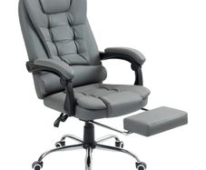 Office chair with footrest, desk chair, adjustable backrest, height-adjustable, Gray+Black+Silver