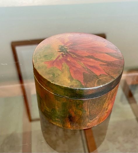 Vintage German Wooden Hand Painted Lacquered Jewellery Trinket Box Ring Box