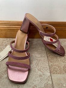 M&S sparkly block heel mules pink size UK 7