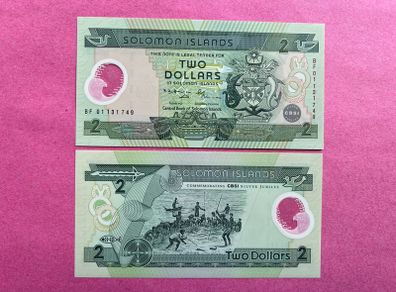 Solomon Islands  2 Dollars  Pick 23a  Polymer / Plastic  Commemorative Issue  . ( Uncirculated )