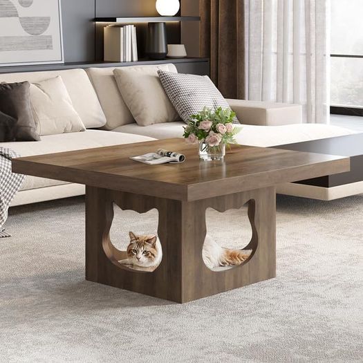 Industrial Square Coffee Table with Storage,Wood Coffee Table for Living Room,90cm