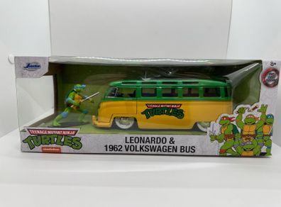Jada 1:24 TMNT Teenage Mutant Ninja Turtles LEONARDO & 1962 VOLKSWAGEN VW BUS Model diecast die cast
