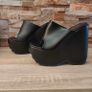 Brand New Open Peep Square Toe Extreme Platform Wedge Heel Mule In Black Faux Leather Image 4