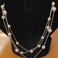 ID Accessories silver tone 3 layers beaded chain necklace