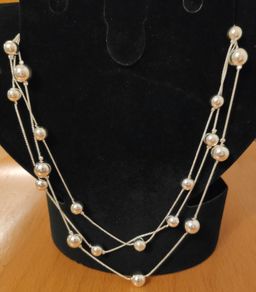 ID Accessories silver tone 3 layers beaded chain necklace