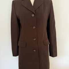 M&S brown wool long jacket size 10