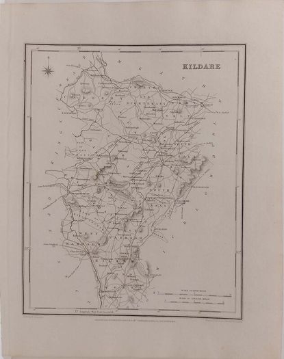 Kildare 1837 Antique Map Including Baronies