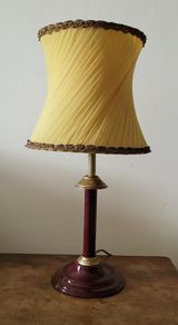 Vintage burgundy & brass table lamp with antique shade
