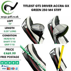 Titleist GT3 Driver / 10 Degree / Accra GX Green 250 M4 Stiff