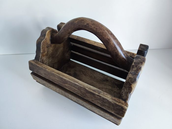 Vintage wooden box magazine holder Elephants relievo sculpture animals