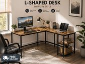 L Shaped Computer Desk with Storage Shelves Corner  Home Office Desk