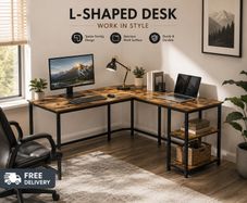 L Shaped Computer Desk with Storage Shelves Corner  Home Office Desk