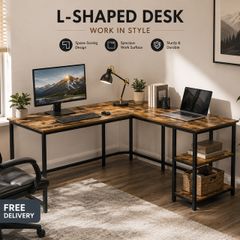 L Shaped Computer Desk with Storage Shelves Corner  Home Office Desk