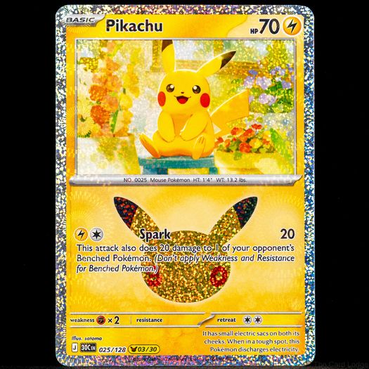 Pikachu 025/128 Holo Rare 03/30 30th Celebration Anniversary Pokemon Card