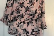 Penneys pink black floral print ruffle blouse size 10