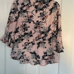 Penneys pink black floral print ruffle blouse size 10