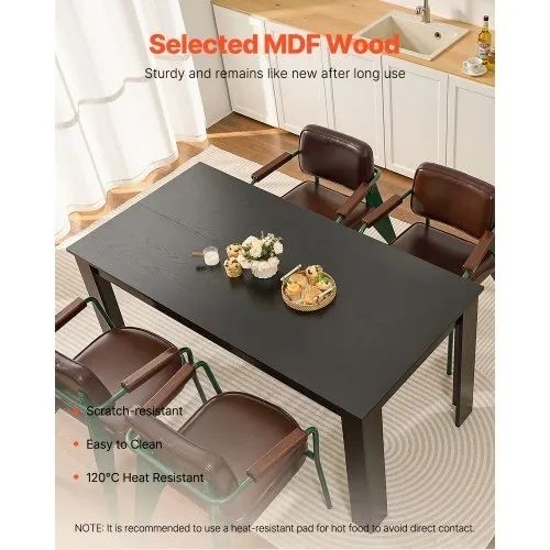 63 inch Length Large Wood Tables for 4-6 Person, Modern Dinner Furniture, Conference Desk Supporting for 330LBS, for Home Kitchen Living Room, Black Only Table