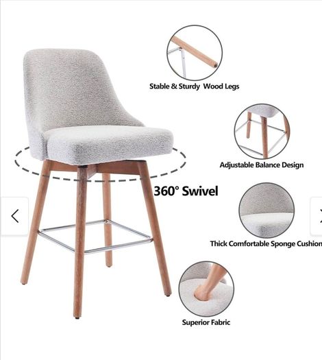 Cream Boucle Fabric Barstool