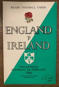 England v Ireland Rugby Union Programme 1964 Twickenham