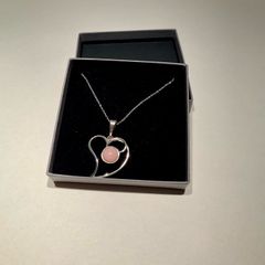 sterling silver 925  love heart pendant with pink stone