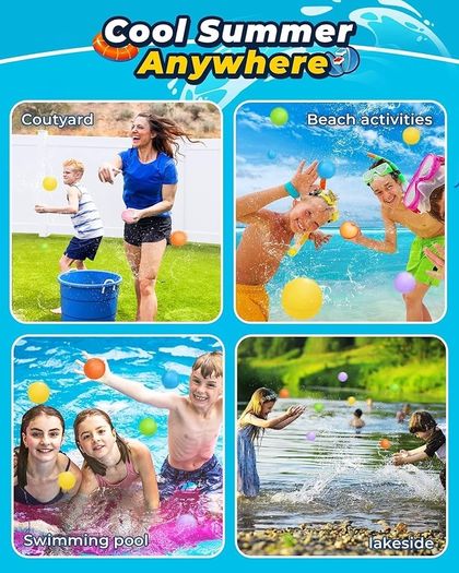 8 PC Reusable Magnetic Water Balloons, Refillable Water Bomb Splash Balls Self Sealing Quick Fill, Latex-Free Silicone Outdoor Toys for Kids Adults Outside Games Summer Fun Party