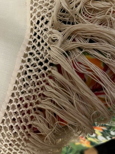 Antique Silk twill cream shawl embroidered deep fringe