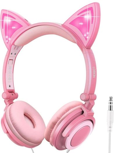 Kids Headphones, Cat Ear LED Light Up Wired Headphones Over Ear with 85dB Volume Limited Hearing Protection,Cute Headphones for Girls MULTIPLE COLOURS AVAILABLE (FREE POSTAGE)
