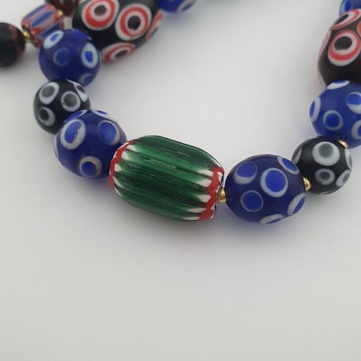 Vintage Venetian Style Mix Thousand Eyes & Chevron Glass Beads Necklace