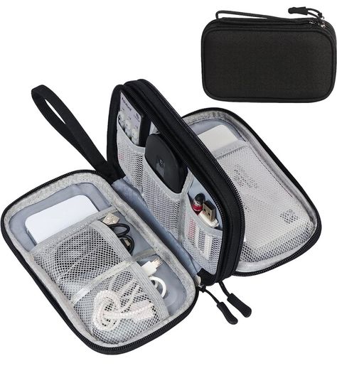 Electronics Accessories Organiser Bag, Travel Cable Organizer Bag Pouch Portable Waterproof Double Layers All-in-One Carry Travel Bag for Cable, Cord, Charger, Phone, Earphone M-Black