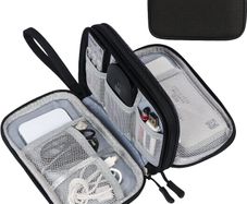 Electronics Accessories Organiser Bag, Travel Cable Organizer Bag Pouch Portable Waterproof Double Layers All-in-One Carry Travel Bag for Cable, Cord, Charger, Phone, Earphone M-Black