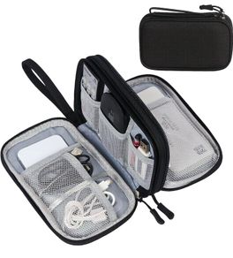 Electronics Accessories Organiser Bag, Travel Cable Organizer Bag Pouch Portable Waterproof Double Layers All-in-One Carry Travel Bag for Cable, Cord, Charger, Phone, Earphone M-Black