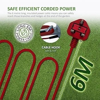 Hedge Trimmer and Cutter - 600W - 55cm Diamond Cutting Blade - 16mm Tooth Opening - 6M Power Cable - Ultra-Light 2.5Kg - Two-Way Safety Switch - Soft Grip Handle