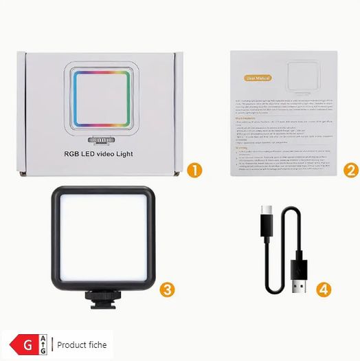 Portable RGB Video Soft Light - LED Camera Light 360 Full Color, Dimmable 2500-7000K Panel Light with Cold Shoe Interfaces, Rechargeable