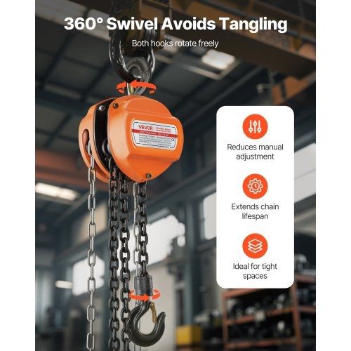 Hand Chain Hoist, 1 Ton Capacity, Manual Chain Block with Upgrade G80 Galvanized Chain, 6 m Lifting Height, Heavy Duty Pulley Hoist for Garage