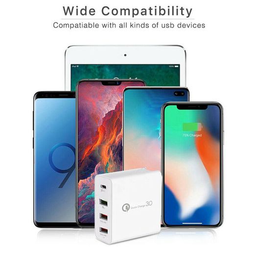 QC 3.0 & PD USB 4 Ports Wall Fast Charger 48W [2 Power Plugs (US/UK)] (Brand New/Warranty)