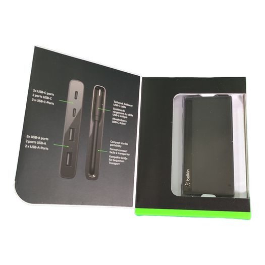 Belkin Usb-c 4-port Mini Hub Type C 2x Usb-c 2x Usb-a Ports Blk New F4u090btblk