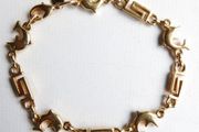Vintage 24K GF Gold Filed Bracelet Bangle with Dolphins length 8" - 11,33g