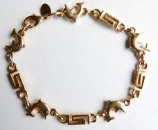 Vintage 24K GF Gold Filed Bracelet Bangle with Dolphins length 8" - 11,33g