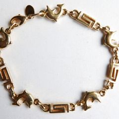 Vintage 24K GF Gold Filed Bracelet Bangle with Dolphins length 8" - 11,33g