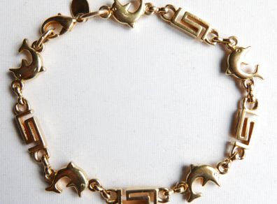 Vintage 24K GF Gold Filed Bracelet Bangle with Dolphins length 8" - 11,33g