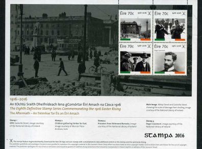2016 Ireland Stampa Public Souvenir "The Aftermath" from Definitive Series 1916 Rising Commemorative Stamps Miniature Sheet Overprinted for Stampa Mint Never Hinged (MNH)