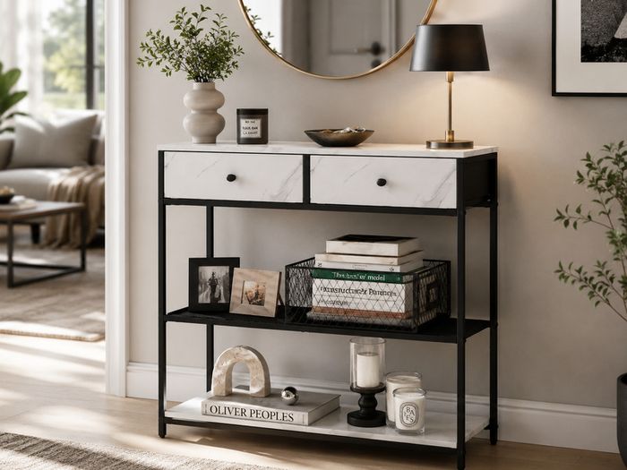 Console Table Vintage Brown-Black Narrow or Marble White